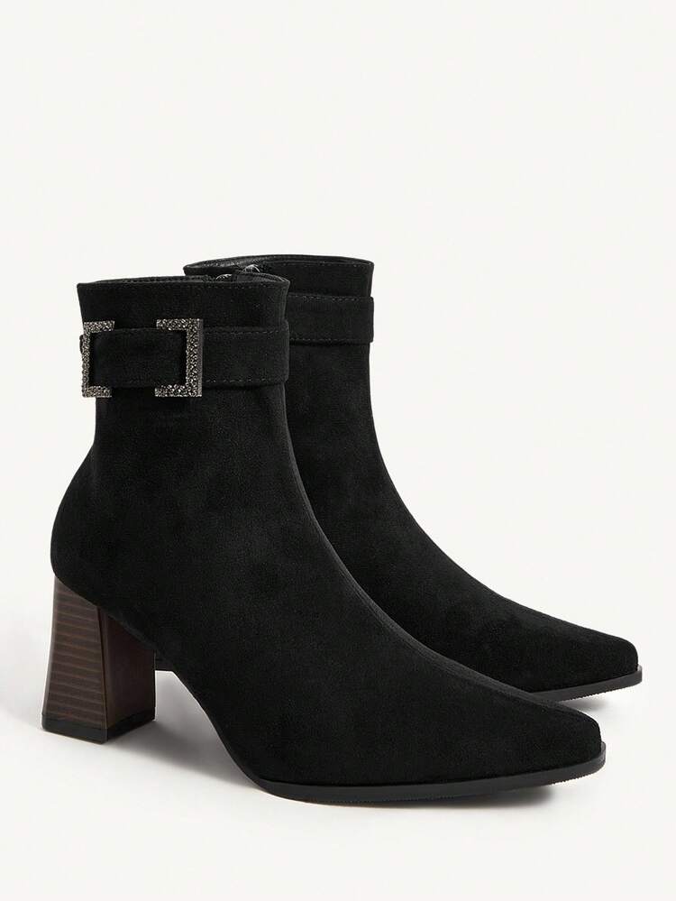CUCCOO CHICEST Women's Fashion Commuter Rhinestone Decor Chunky Heel Ankle Boots
