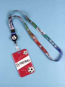 SHEIN 1PC 2PCS Sliding Football Card Holder With Embossed Design For Students - Protective ID Case With Adjustable Lanyard For Campus Meal Cards And IC Cards - Multicolor - View 3