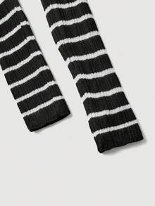 SHEIN MOD Women's Off-Shoulder Chic Black And White Striped Sweater Dress,Autumn Night Out Elegant Niche Striped Sweater,Fall Winter Graduation Dresses - Black - View 4