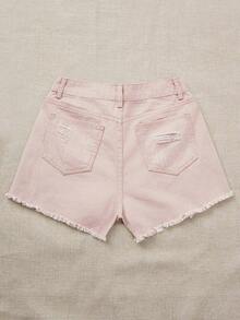 SHEIN LUNE Women's Casual Denim Shorts With Pockets And Distressed Hem - Apricot - View 2