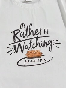 FRIENDS X SHEIN Men Leisure Knitted Letter Graphic Short Sleeve White T-Shirt & Pants Loungewear Set - White - View 3