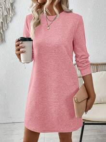 EMERY ROSE Vestido de manga larga de unicolor casual y regular - Rosa - Ver 3