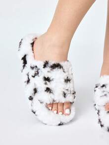 ROMWE Kawaii Women's Furry Outdoor Slippers, Platform Wedge Heel, Gothic Style, Warm & Comfortable Loafers, Ladies House Slippers - Beige - View 3