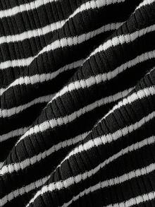 SHEIN MOD Women's Off-Shoulder Chic Black And White Striped Sweater Dress,Autumn Night Out Elegant Niche Striped Sweater,Fall Winter Graduation Dresses - Black - View 3