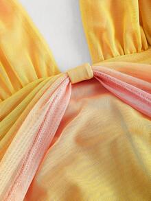 Ombre Bowknot Halter Open Back Asymmetric Dress - Pink - View 3