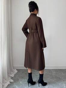 Elenzga Cappotto elegante da donna in stile vintage francese, doppiopetto, con bavero, maniche lunghe, vita stretta, di lunghezza media, adatto per primavera/autunno - Marrone ruggine - Visualizzare 2