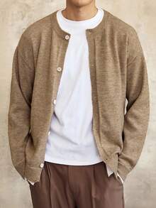 Manfinity Homme 男士纯色简约休闲开衫，Old Money，秋冬 - 彩色 - 查看 6