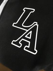 Manfinity Campus Court 美学邮报——男士秋季字母印花撞色拉链半开襟休闲卫衣 - 棕色 - 查看 4