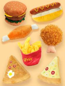 Plush Squeaky Dog Toys, Durable Chew Toys For Dogs Teeth Cleaning, Hamburger, Fried Chicken, Fries, Pizza Shaped Pet Toys For Dog Play And Stress Relief - Multicolor - View 8