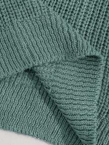 SHEIN Tall Tall Size Casual Rib Knit Crew Neck Women Sweater - Mint Green - View 6