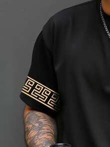 Manfinity Homme Plus Size Men's Fashion Spade A Letter & Floral Print Short Sleeve T-Shirt, Casual Minimalist High-End Versatile, Great Gift For Boyfriend Or Family