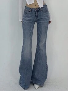 DAZY Women's Pocket Design Casual All-Match Flare Jeans Low Rise Jeans