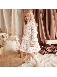 Loomiva Conjunto de 2 piezas para niña con blusa de cuello redondo de manga larga con estampado floral ditsy y falda de cintura elástica, conjunto de camisa con cuello con volantes para niñas, conjunto de camisa floral ditsy para niñas, conjunto de 2 piezas para niñas, conjunto de falda para niñas, conjunto de pétalos color rosa pálido, conjunto floral para niñas, conjunto cómodo y versátil casual, conjunto retro para niñas, conjunto de 2 piezas para niñas, de vuelta al colegio, camisa con cuello con volantes, conjunto de camisa floral ditsy, conjunto de camisa con cuello con volantes para niñas - Rosa - Ver 1