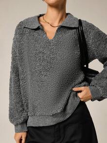 Hanevo Suéter de punto de estilo vintage casual para mujer, adecuado para otoño/invierno - Gris - Ver 7
