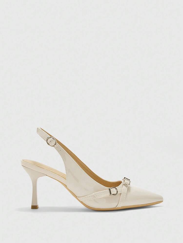 CUCCOO BIZCHIC Tacones altos de punta fina para mujer, tacones de aguja sexy, para uso en exteriores/transporte/fiesta/boda/oficina, zapatos de tira trasera sin talón, beige