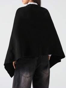 LYSMO Suéter de punto de unicolor casual de moda para mujer - Negro - Ver 2
