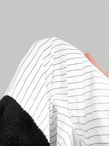 SHEIN MOD 黑白针织拼接条纹衬衫，两用上衣，返校季必备 - 黑與白 - 查看 5