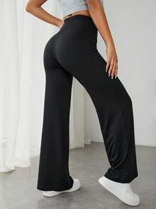 SHEIN PETITE High Waist Wide Leg Trousers - Black - View 2