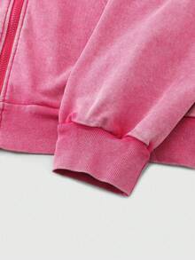 ROMWE MEN Street Life Spring Casual Graphic Pink Men's Kpop Washed Vintage Applique Embroidered Hoodie Sweatshirt, Streetwear, For Fall, Y2K - Pink - View 3