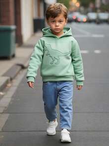 SHEIN Conjunto de 2 peças de moletom e calça jeans para meninos, casual, confortável, com capuz, solto, manga comprida