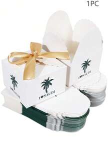 SHEIN 10 pièces/1 pièce Boîtes cadeaux avec rubans, boîtes à bonbons vertes avec ruban, boîtes à papier pour bonbons, convient pour les biscuits de mariage, les chocolats, les petits cadeaux/boîtes cadeaux pour la Fête nationale - S-blanc + ruban doré - Voir 12