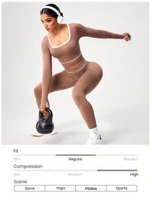 SHEIN Sports Damen nahtloser figurbetonter Kontrast-Farben Sportset - Kaffeebraun - Übersicht 5