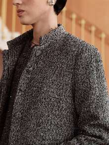 Uhlyne 英伦风秋冬小立领腰带双色厚花呢口袋大衣 - 黑與白 - 查看 2