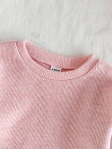 SHEIN 2pcs Baby Girls Casual Versatile Long Sleeve Top And Pants Set, Suitable For Spring, Autumn And Winter, Daily Wear Fall - Pink - View 7