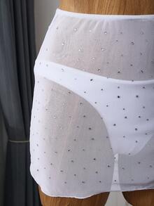 Bellisia 3pcs Women's Halter Tankini Swimsuit Set With Triangle Bottoms & Skirt For Summer Beach Vacation - White - View 5