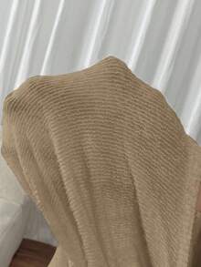 SHEIN Frenchy Women's Casual Solid Color Round Neck Long Sleeve Slit Hem T-Shirt Winter Brown Spring - Khaki - View 7