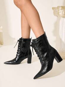 CUCCOO CHICEST Women's Fashionable Pointed Toe Solid Color Sexy Ankle Boots - Black - View 5