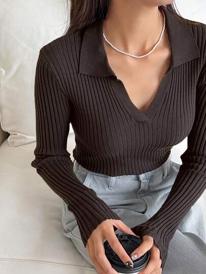 DAZY Casual Solid Color Slim Fit Pullover Sweater