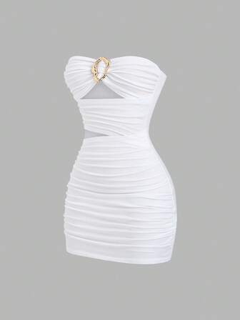 Sweetra Vestido mini ajustado y sexy para mujer con hebilla metálica sin tirantes