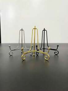 1Pc Bracket Base Iron Solid European Display Sample Round Plate Bracket Disk Bracket Cd Clock Craft Bracket Bookshelf Photo Base Bowl Photo Frame Black Iron Plate Rack Display Stand Easel - Multicolor - View 5