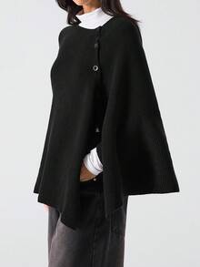 LYSMO Suéter de punto de unicolor casual de moda para mujer - Negro - Ver 4