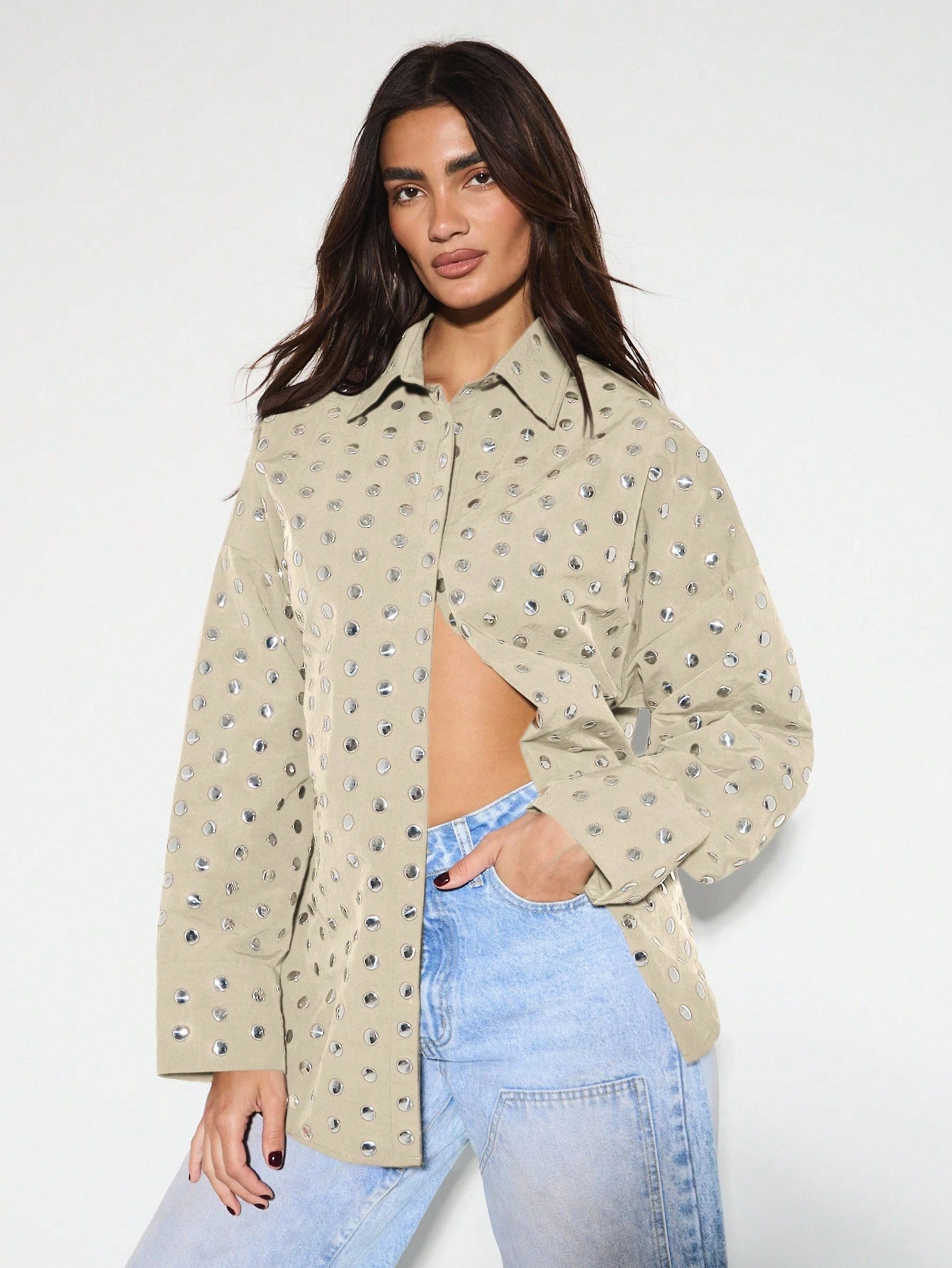KIZN Camicia con bottoni e borchie circolari in metallo