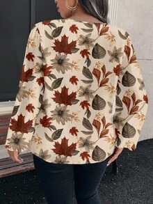 EMERY ROSE Große Größen Lässig Ahornblatt Muster Hemd, geeignet für Herbst/Winter - Aprikosenfarben - Übersicht 2