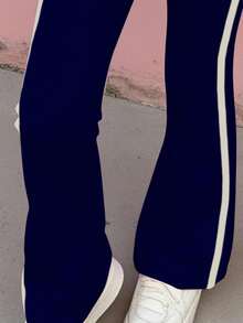 Tween 女孩休闲复古字母和数字徽章图案 T 恤和裤子 2 件套，运动学院风，时尚街头时尚，个性化，适合夏季 - 彩色 - 查看 5