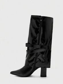 CUCCOO BIZCHIC High Shaft Pointed Toe Chunky Heel Side Zipper European And American Fashion Women Boots - Black - View 9