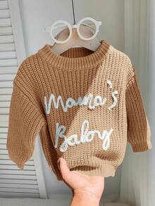 SHEIN Weich, bequem & hautfreundlich, vielseitig einsetzbar, täglicher, süßer Grafik-Buchstaben-Muster Rundhals Grün Langarm Pullover Sweatshirt für Baby Jungen, Baby Mädchen, Kleinkind geeignet für Innen, Außen, Alltag, Sport, Spiel, Party, Fotoshooting, Urlaub, alle Jahreszeiten