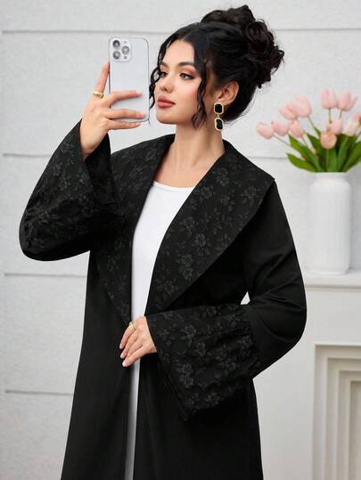 Yasmyna 优雅提花拼布纯色黑色长袍