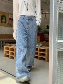 DAZY 女士休闲韩版水洗宽松牛仔牛仔裤 - 藍色 - 查看 5