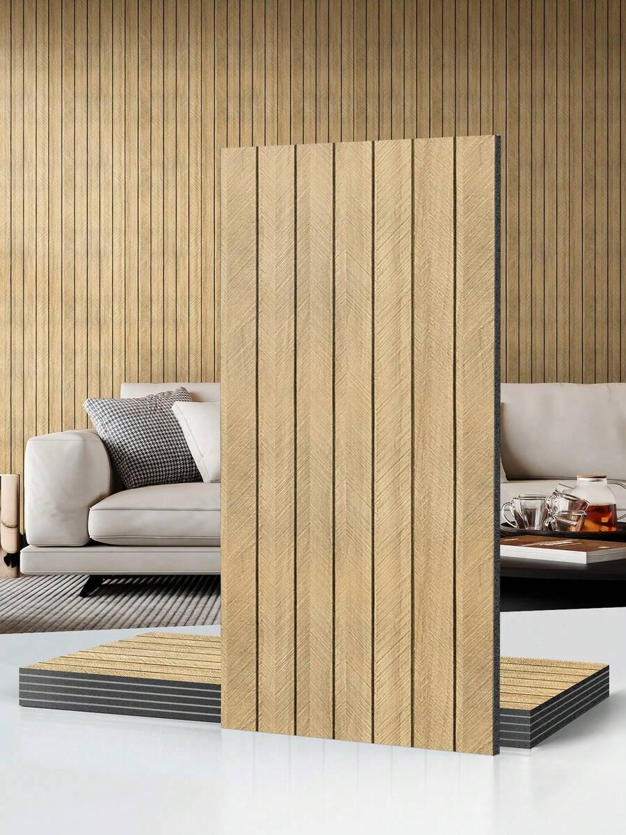 SHEIN 6片装 11.8英寸 x 23.6英寸 3D木纹格栅墙板，可弯曲可裁剪，防水，即撕即贴，自粘可移除仿木纹墙面装饰，适用于室内家居、卧室、客厅（棕色和灰色）墙纸墙贴房间装饰墙贴 - 彩色 - 查看 1