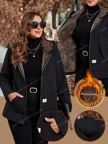 SHEIN Clasi Giacca con cappuccio imbottita termica casual, taglia comoda, autunno/inverno