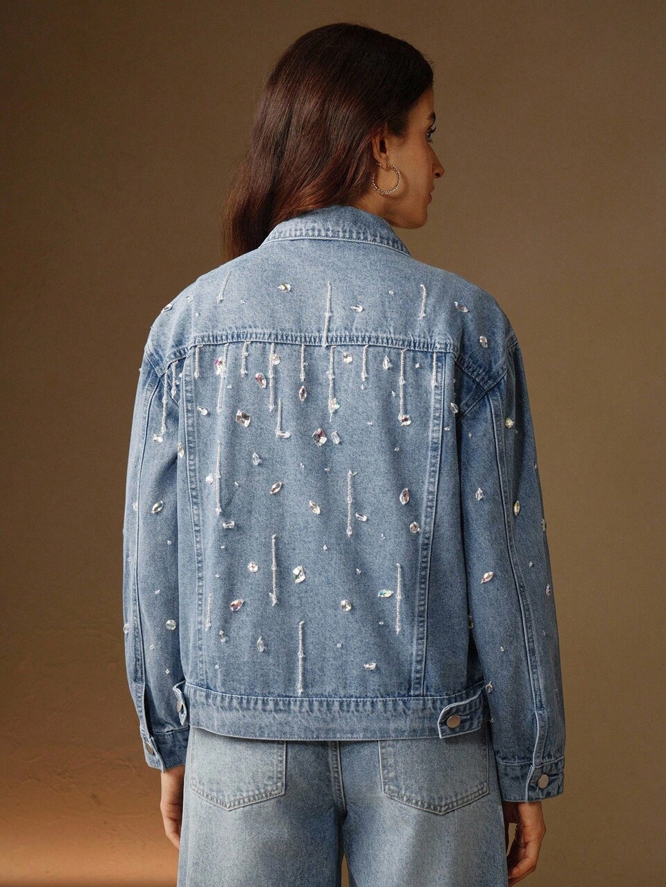 Handcrafted Rhinestone Embellished Denim Jacket For Women