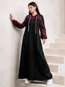 Graceveil Elegant Fashion Color Block Flared Hem Hooded Dress, Autumn/Winter