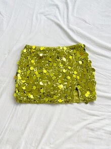 Soleia 女士休闲度假西部海滩婚礼宾客着装返校毕业早午餐半身裙，优雅波西米亚热带亮片开衩迷你裙，适合圣帕特里克节、春假、复活节、音乐节等场合。 - 綠色 - 查看 5