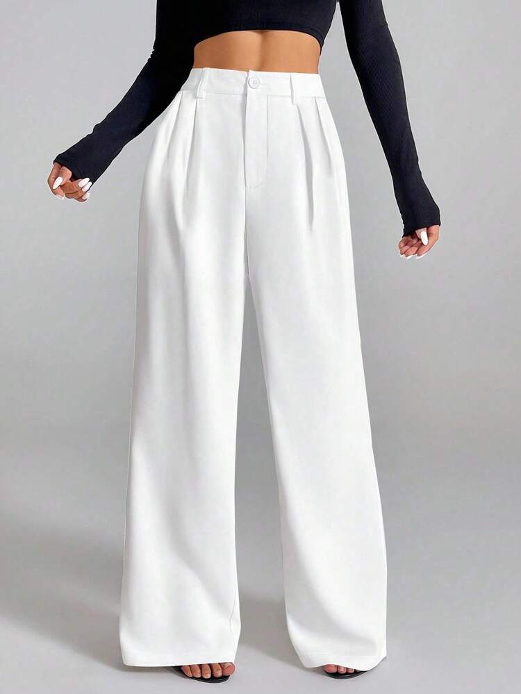 womens white dress slacks High Rise Wide Leg Pleated Pants for Tall Women Womens wide leg pants 31 inch inseam Pearl White Ultra Slim Fit
