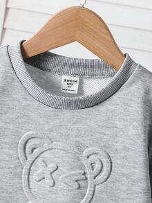 SHEIN 2 件儿童/青少年男童休闲百搭舒适宽松圆领运动衫和运动裤套装 - 灰色 - 查看 4