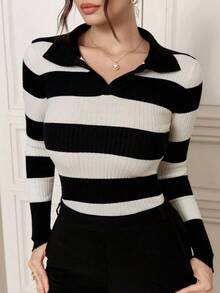 Mulvari 女士条纹印花休闲长袖套头衫，长袖上衣